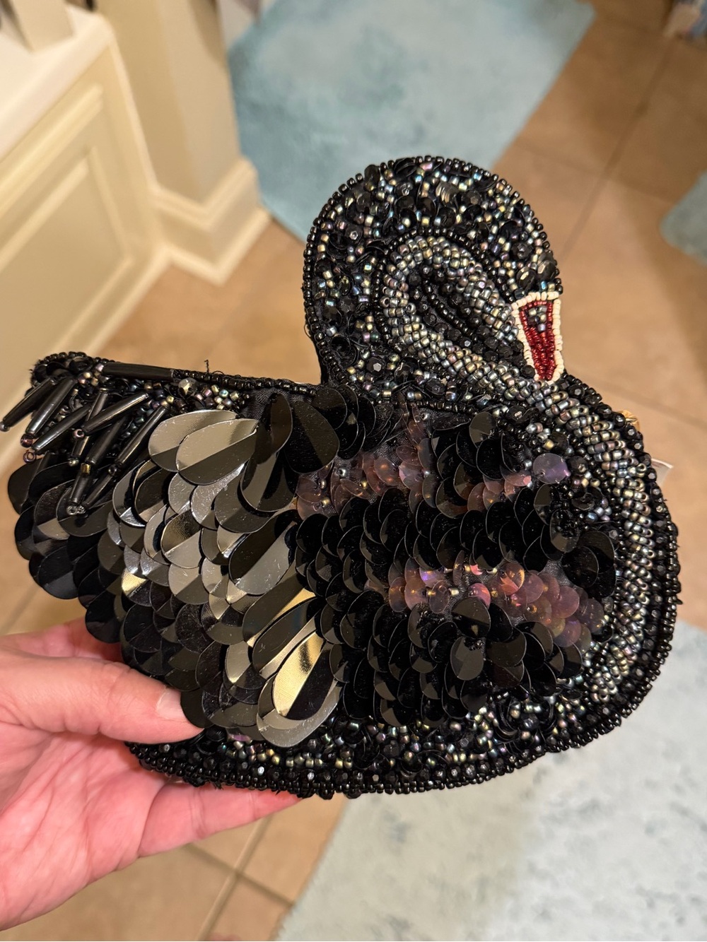 Embellished Black Swan Sequin Crossbody Bag